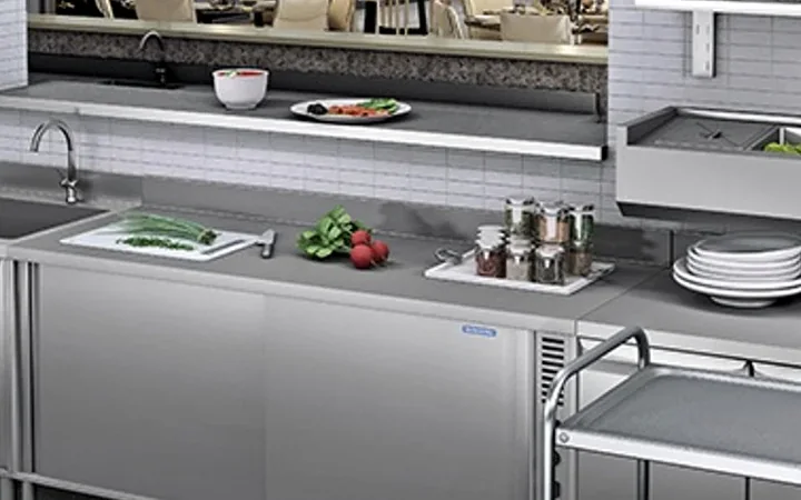 Mobiliário profissional em aço inox para espaços de hotelaria